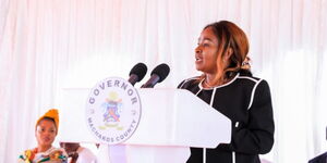 Governor Wavinya Ndeti gives a speech when she met local and international investors in Machakos County on March 28, 2023.