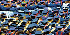 Graduands attend a graduation ceremony organised by a Kenyan University.