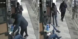 Photo collage of gunmen captured on CCTV robbing revellers at an entertainment joint on Thursday August 5, 2022