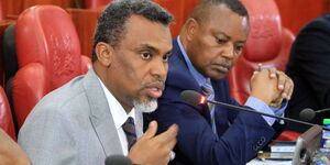 DPP Noordin Haji (left) and DCI George Kinoti appear before the Senate Committee on Justice and Legal in 2019