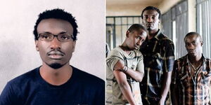 A collage image of Nairobi Half Life actor Maina Olwenya (LEFT) together with other film actors (RIGHT).