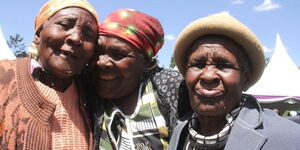 Happy faces at a party for the elderly in Othaya on December 31, 2014.