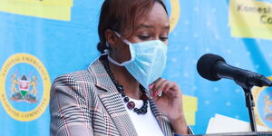 Health CAS Mercy Mwangangi addressing the media on the state of Covid-19 in Kenya. May 14, 2020.