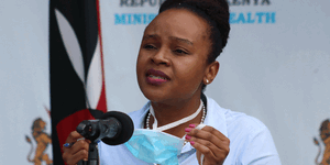 Health CAS Mercy Mwangangi during a press briefing outside Afya House, April 2020.