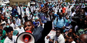 Health workers stage a peaceful protest