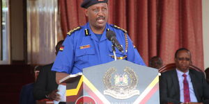 Inspector General Hillary Mutyambai during a passing out parade for 1,224 officers in December 2019