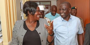 Homa Bay Governor Gladys Wanga (left) and President William Ruto (right) and other leaders in Homa Bay on Friday, January 13, 2023