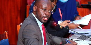 Homabay Senator Moses Kajwang' at the Senate