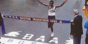 Ibrahim Hussein During the 1988 Boston Marathon