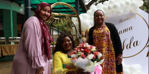 Ida Odinga (seated) celebrates her birthday in the company of Kirinyaga Governor Anne Waiguru and Wajir Woman Representative Fatuma Gedi on Saturday, August 22, 2020.