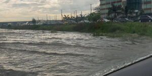 The Flooded section of the Imara Daima junction along Mombasa Road