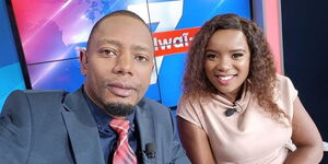Inooro Tv anchors Ken Wa Kuraya (left) and Njambi Wa Njau (right) in studio