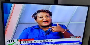 Female polician apprehended by police during an interview at Inooro TV on Wednesday June 29, 2022