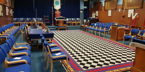 Inside the masonic hall in Horndean, England.
