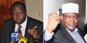 Interior CS Fred Matiang'i (left) and embattled Lawyer Miguna Miguna