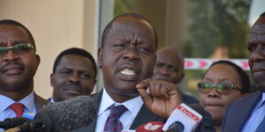 Interior CS Fred Matiang'i addressing the press after a meeting with Governors on Thursday, February 20, 2020.