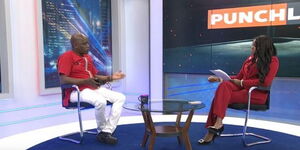 Digital Strategist  Dennis Itumbi (left) with K24 anchor Anne Kiguta (right) at K24 studios on Sunday night, October 20, 2019