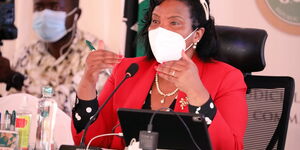 JSC Commissioner, Prof. Olive Mugenda, putting questions to candidates at the 2021 interviews for Chief Justice