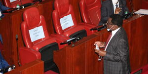 Siaya Senator James Orengo makes his way to his seat in the Senate on Tuesday, March 31, 2020