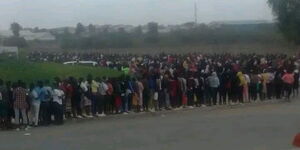 Hundreds of Kenyans queuing in search of jobs at Athi River, Kenya on January 24, 2023.