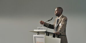 Joel Mwale speaks at the AGCO Africa Summit in 2012.