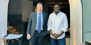 Nairobi Governor (right) with The Messina Group (TMG) founder, Jim Messina (left) in London, on April 4, 2023.