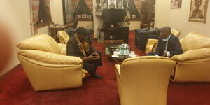 Johnstone Muthama (Left) and Makueni Governor Kivutha Kibwana pictured during a closed door meeting on June 19, 2020.