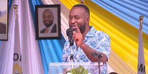 Mining CS Hassan Joho addresses the public on January 23, 2020 during his time as Mombasa Governor.