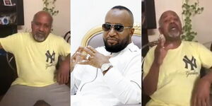 A photo collage of Mombasa resident Mola Mueza and Governor Hassan Joho (centre)