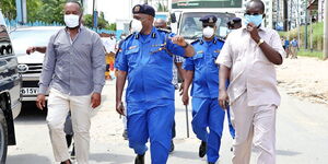 Mombasa Governor Ali Hassan Joho pictured with Police Inspector-General Hillary Mutyambai in Mombasa on March 15, 2020