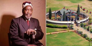 A photo collage of Kenya's first President Mzee Jomo Kenyatta (left) and the mausoleum where his remains rest.