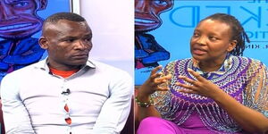 A collage image of former KDF officer Joseph Gitumbe and Retired Major Wairimu Mukuria on an interview on February 25, 2022.