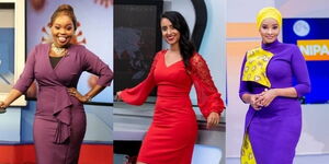 A collage of NTV's Fridah Mwaka, KBC's Shiksha Arora and Citizen TV's Lulu Hassan