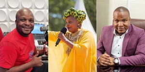 FROM LEFT: A collage image of Former Kiss FM presenter Felix Odiwuor aka Jalango, Former KTN anchor Mwanaisha Chidzuga and Former Radio Taifa presenter Bonnie Musambi.