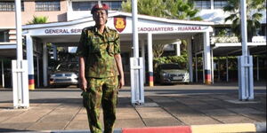 Joyce Musoga, a Commissioner of Police, poses outside GSU HQ in Ruaraka.