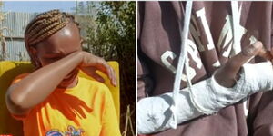 Joyline Koikai's mother weeps over the plight of her daughter whose hand was broken by a teacher..jpg