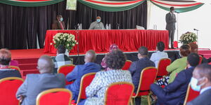 Jubilee Party Secretary General Raphael Tuju speaking at the Parliamentary Group meeting at State House on June 2, 2020