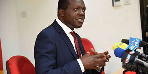 Jubilee Party secretary-general Raphael Tuju addresses journalists in Nairobi on July 2, 2018.