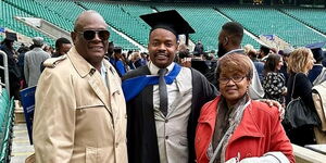 Jubilee party Vice Chair David Murathe , his son David Wakairu (centre) with his parents during his graduation ceremony at the University of London on Tuesday, November 29, 2022.