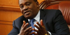 National Assembly Speaker Justin Muturi during a past media briefing at his Parliament buildings office.