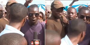 A photo collage of a man attempting to pickpocket KBC journalist Alvin Kaunda at Kamkunji Grounds on January 23, 2023.