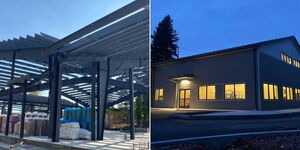 The Kenya Community International Church (KCIC) during its early stages of construction (Left) and the complete building (Right) in Seattle City, Washington state in the USA.