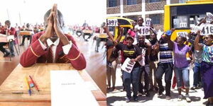 Photo collage of student sitting for national exams and other celebrating after receiving results