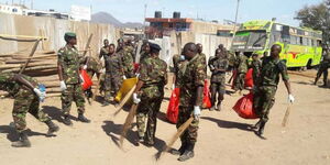 KDF 78 Battalion engage in a cleaning exercise in Isiolo Town