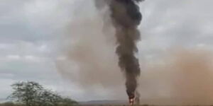 The scene where a KDF chopper crashed on Thursday, June 24, in Kajiado