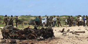 KDF officers at the scene of the incident in Somalia