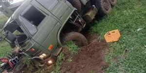KDF Truck in a ditch after veering off the road on Friday September 23, 2022.
