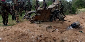 KDF soldiers at the scene of a past al-Shabaab attack in Northern Kenya