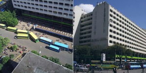 A photo collage of the Kencom bus station in Nairobi Central Business District