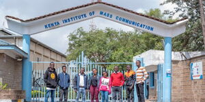 A photo of Kenya Institute of Mass Communication students outside the school gate on September 7, 2022